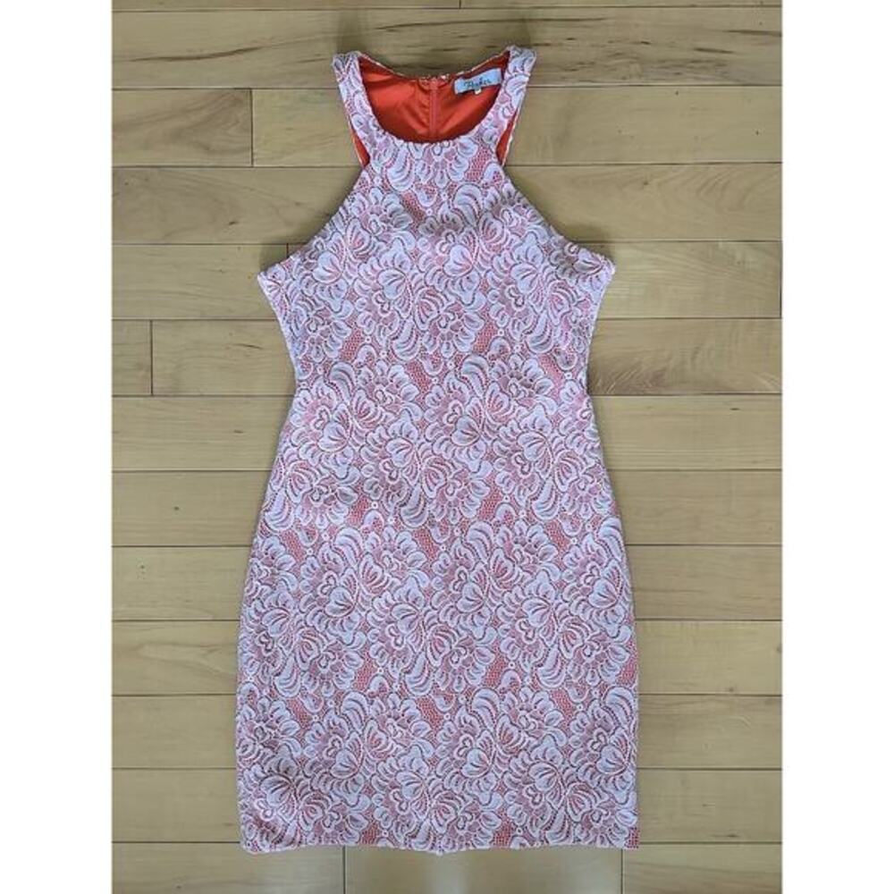 Parker Women's Sz M Cream Lace Coral Mini Dress Halter Edwardian Old Money